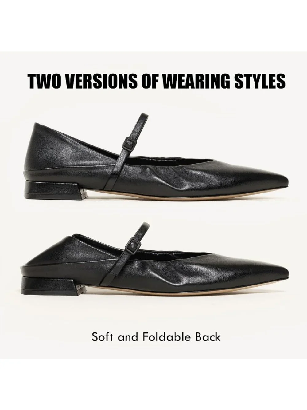 Women's Black Mary Jane Pointed Toe Ballet Flats Foldable Office Dress Shoes